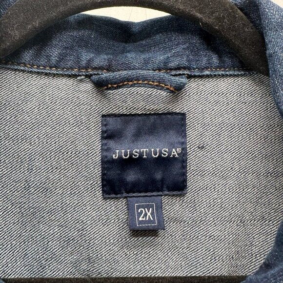 Just USA Jacket Womens Sz 2X Denim Trucker Jean Button Front Cotton Blend Blue - Picture 7 of 11